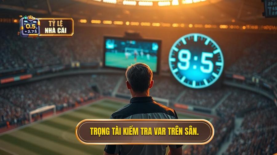 3. Trọng tài kiểm tra VAR trên sân.